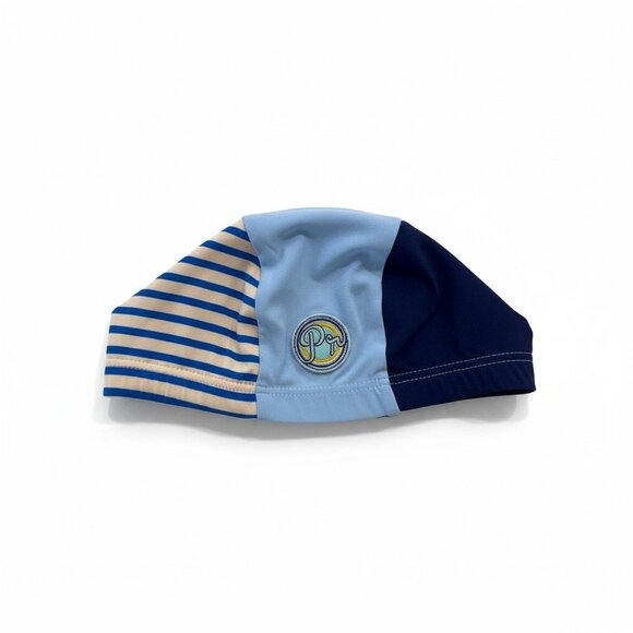 PACIFIC RAINBOW - SWIM CAP - STRIPE - BLUE/BEIGE/YELLOW - NEW NO TAG - Picture 2 of 5